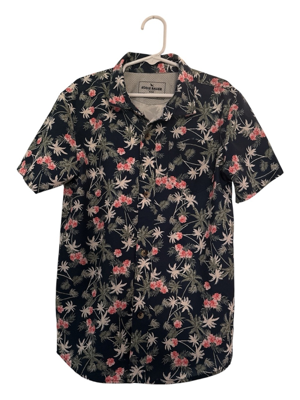 Eddie Bauer Navy Button-Down Short Sleeve Floral Shirt